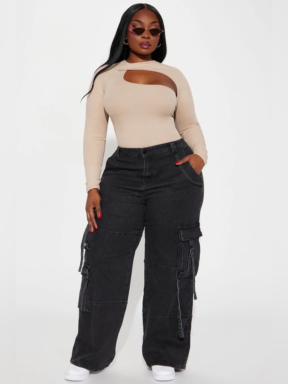 Fashion Nova Black Wide-Leg Cargo Pants
